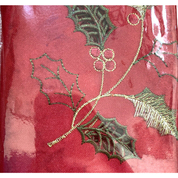 NEW Embroidered Christmas Holiday Cloth Napkins (4) Red Green Gold Holly Cutwork - Picture 4 of 7